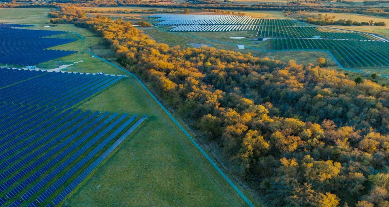 Aerial view of solar farm.