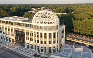 Exterior, aerial view of the building