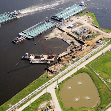 Aerial view of the barge docks