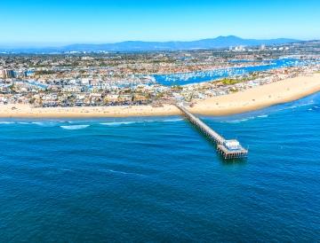 Aerial view of the Newport Beach area with the ocean in the forefront