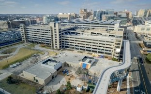 Aerial view of the parking garage