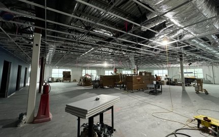 An interior view of a space under construction