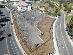 Sharp Grossmont Hospital Surface Parking Lot with a newly installed bio-basin (between the parking lot and street)