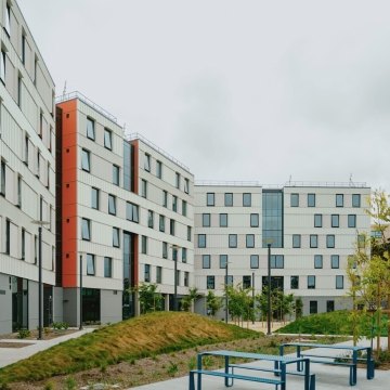 Exterior view of an SFSU student housing building.